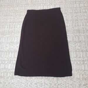 Eileen Fisher Italian Fabric Midi Brown Skirt Back Slit Zipper Closure Size LG